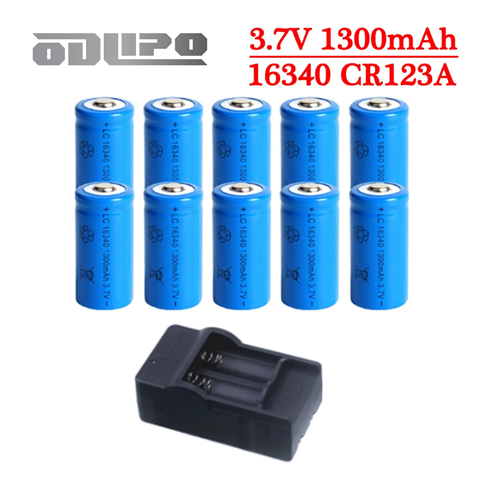 16340 Battery 3.7V 1300mAh Li-ion Batteries CR123A 123A CR123 Battery for Laser Pen, LED light, Flashlight, Headlamp Cell