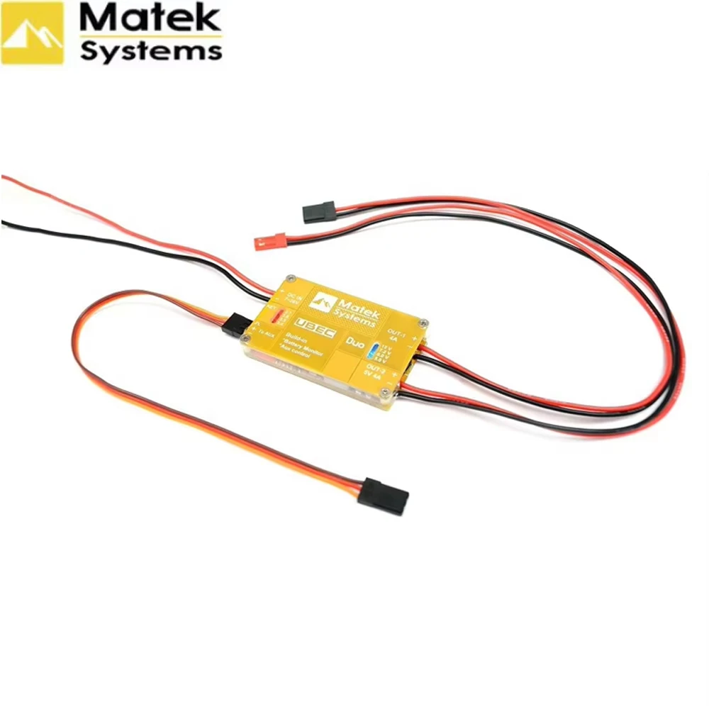Matek System UBEC DUO 4A 5V~12V & 4A 5V Two Output Channel Low Input Voltage Alarm Output Short-circuit Protection