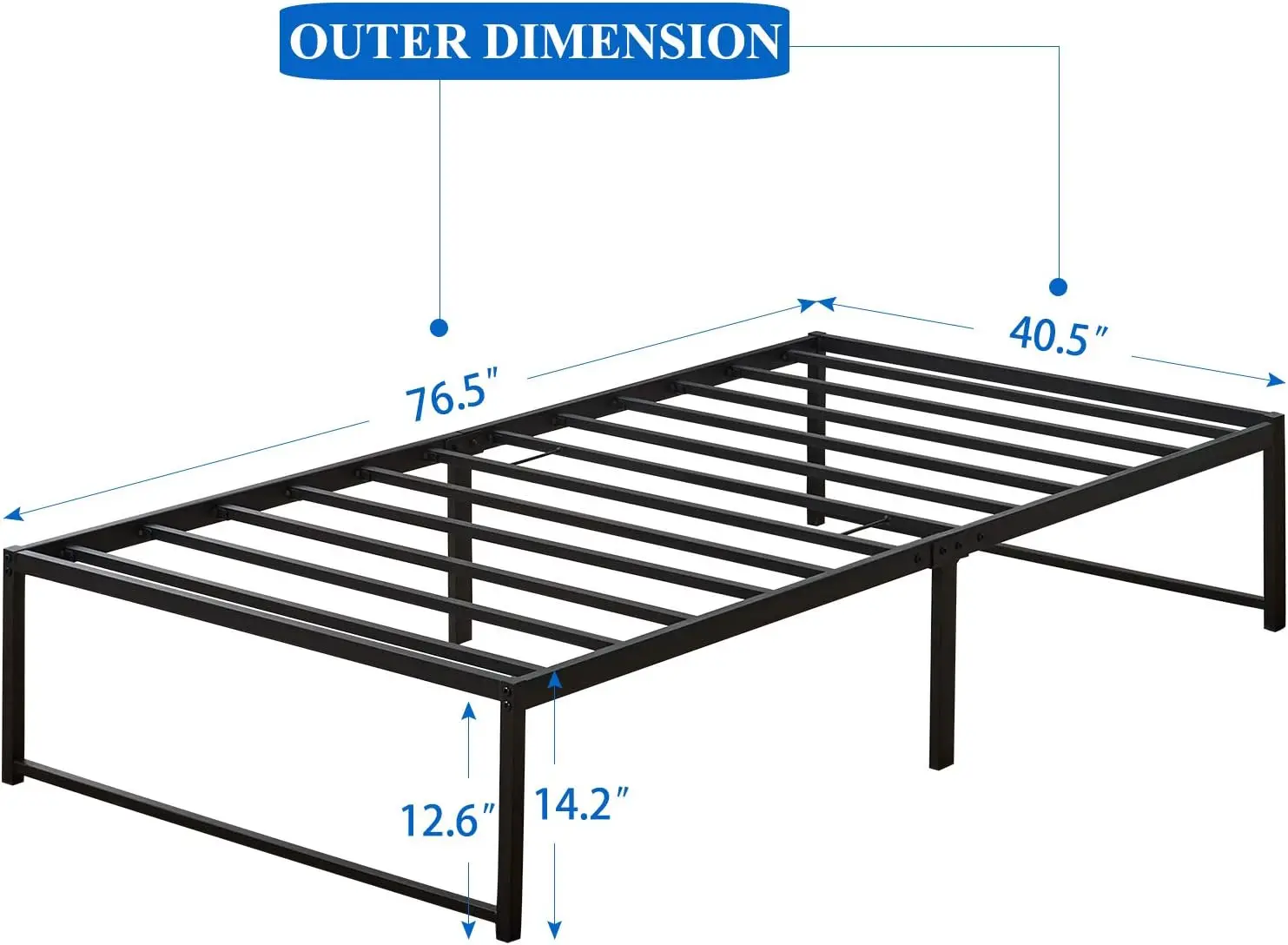 Comfort corner Metal Platform Bed Frame, No Box Spring Needed/Mattress Foundation/Steel Slat Support Black (Twin)