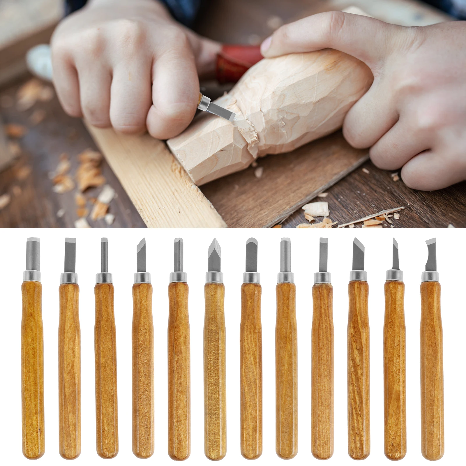 12Pcs Wood Carving Kit High Carbon Steel Wood Whittling Cutter Multipurpose Wood Chisel Set Carpenter Woodworking Chisel Tool