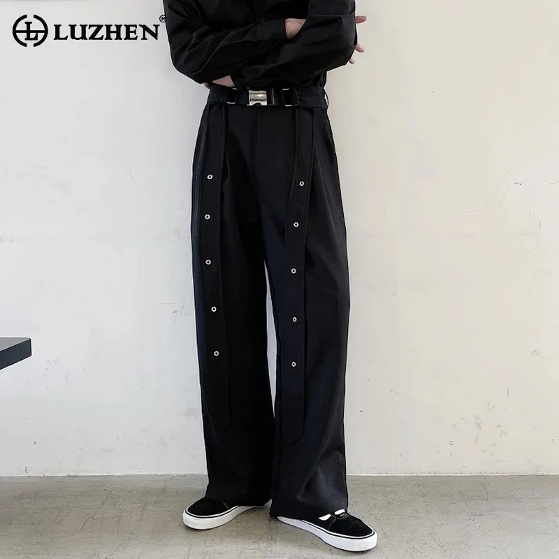 

LUZHEN Spring Stylish New Rivet Metal Decorate Patchwork Design Straight Suit Pants Original Men's Street Trendy Trousers LZ4279