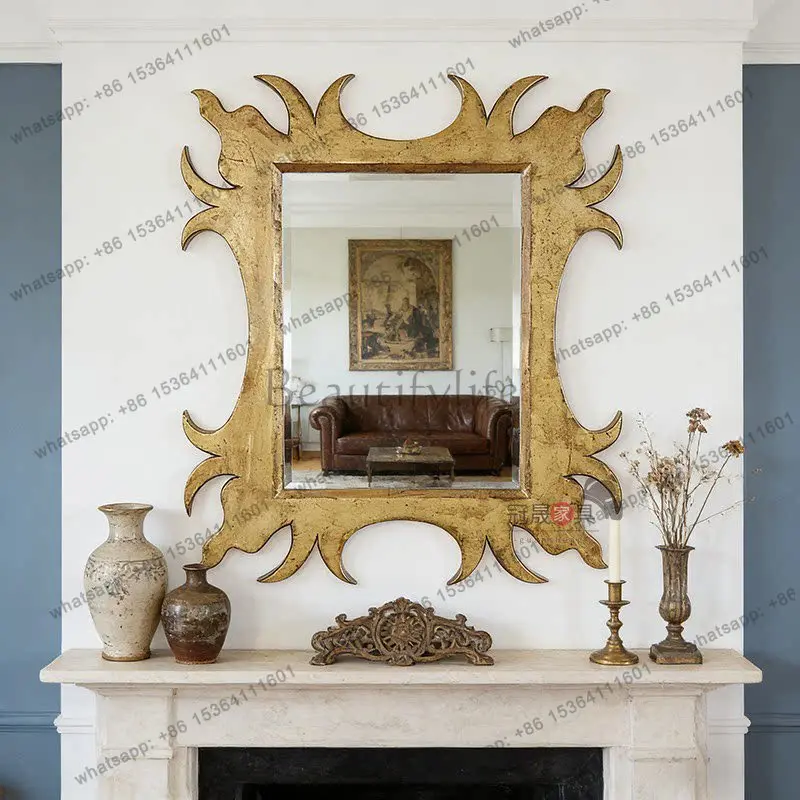 LS retro fireplace decorative mirror wall hanging special-shaped old French luxury bedroom dresser makeup mirror