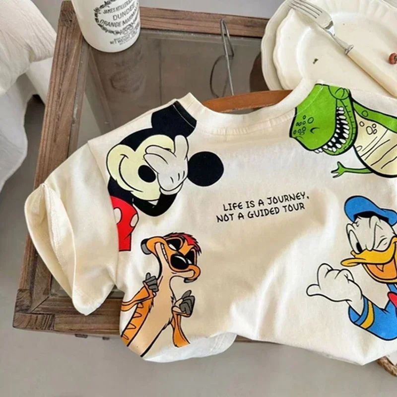 Summer Baby Boy Short Sleeve T Shirts Cartoon Mickey Mouse Donald Print Girl Top Children Toddler Cotton Clothes Kid Tee Outfits