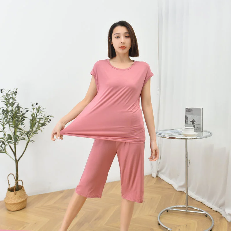 Women\'s Suits Plus Size Modal Short Sleeve Capri Pants Set Summer Home Wear Lounge Sleepwear Pijama Mujer Female Clothing 6XL