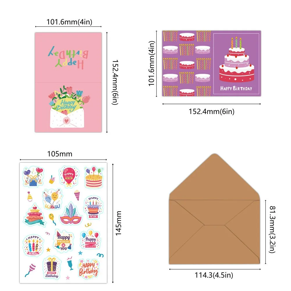 20-Pack Birthday Greeting Cards Set with Envelopes and Stickers,Cartoon Pattern, Multi-Design Paper Cards for Any Recipient