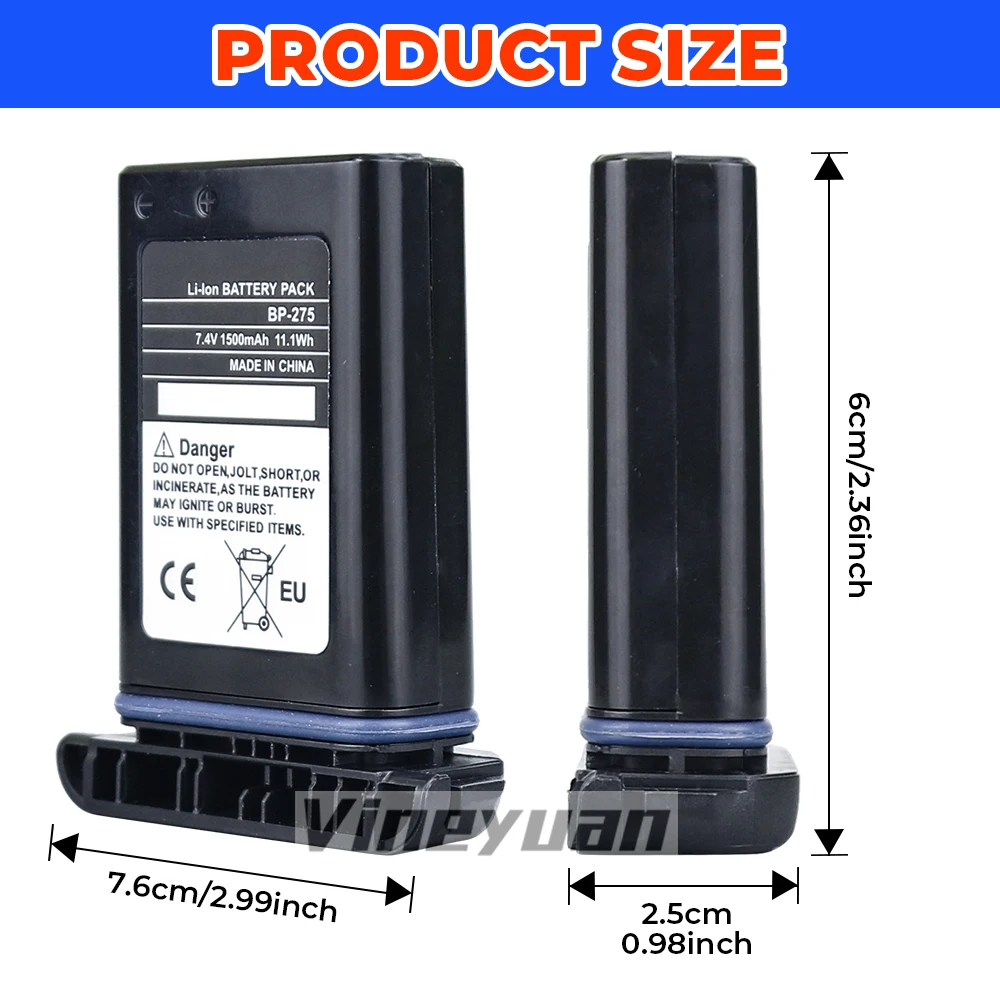 Batterie rechargeable lithium-ion BP-275 7,4 V 1500 mAh pour radio bidirectionnelle portable Icom IC-M91D IC-M92D.