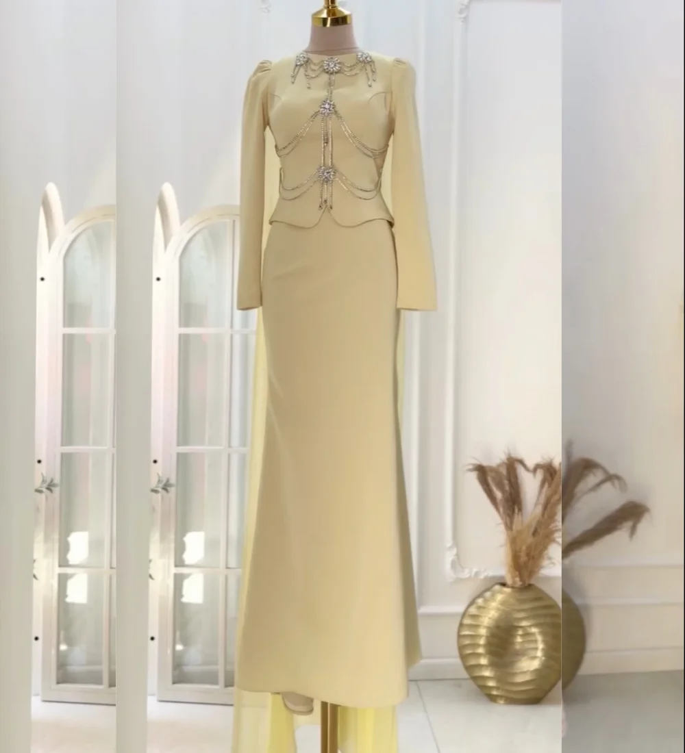 Customized Formal Jersey Pleat Sequined Trumpet Scoop Neck Long Bespoke Occasion Evening Dresses Elegant