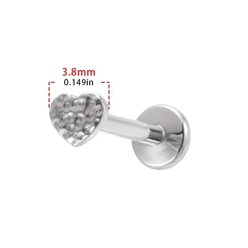 Implant Grade ASTM F136 Titanium Crater Hammer Heart Lip Piercing Internal Thread Labret Tragus Ear Cartilage Flat Piercing