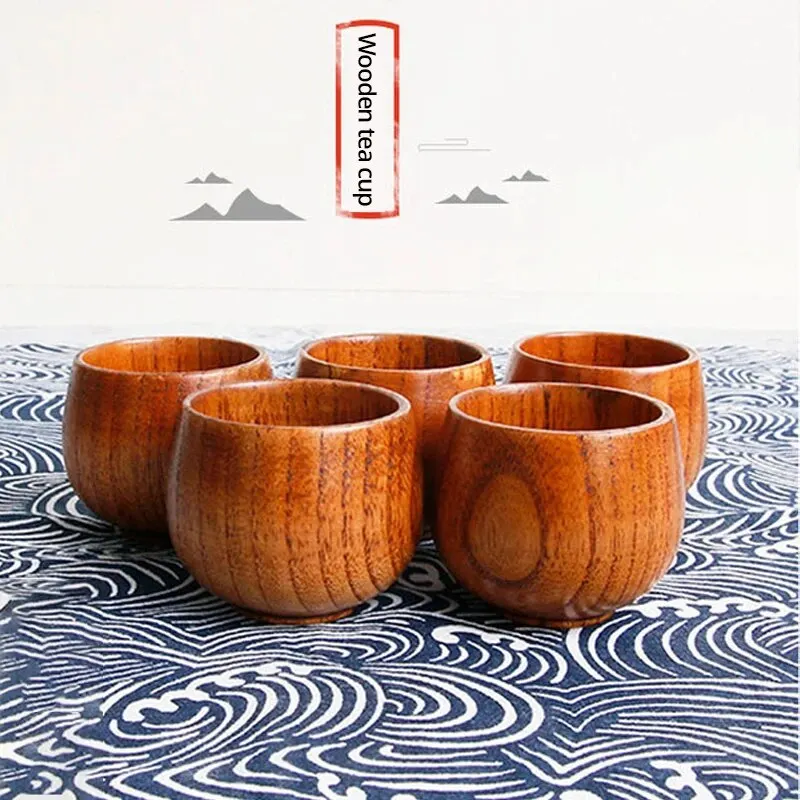 4.3x4 cm Ahşap Kupalar: Retro Tasarım, Doğal Malzeme ve Yeniden Kullanılabilirlik ile Evdeki Çay Deneyimini Yeniden Tanımlayın