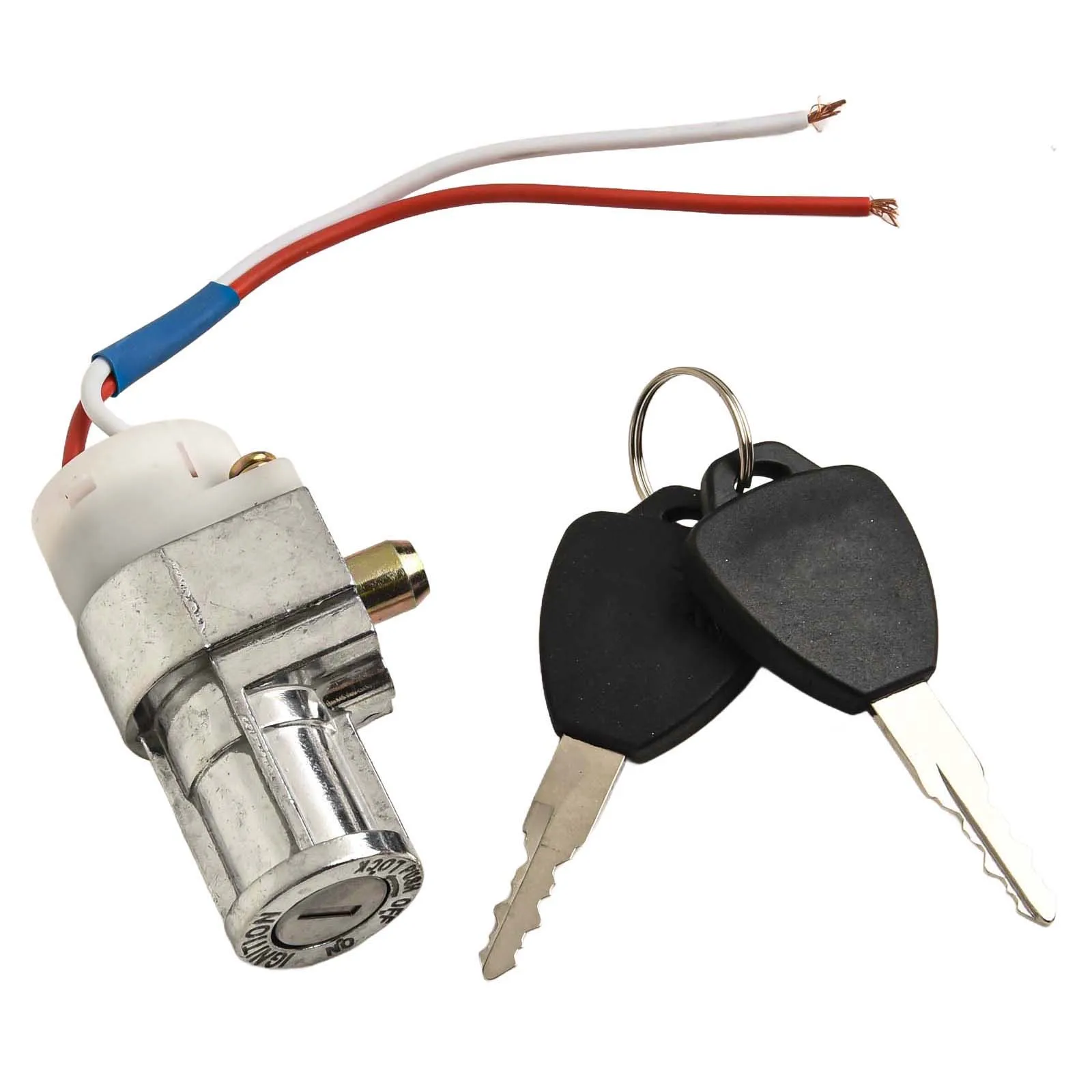 Ignition Switch Lock With 2 Keys For Motorcycle Electric Bike Scooter Metal Cylinder Replacement Accessory Silver
