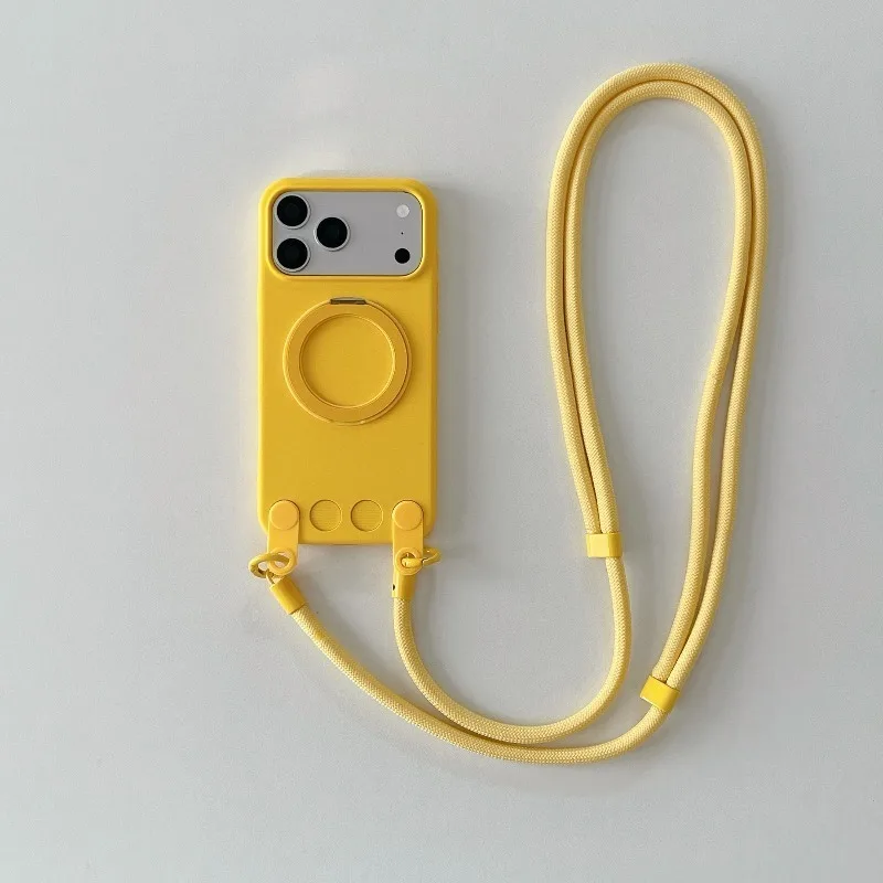 Removable Thick Crossbody Strap Anti-Loss Cord Liquid Silicone Case For iPhone 17 13 14 15 16 Pro Max Shockproof Bumper Cover view 3