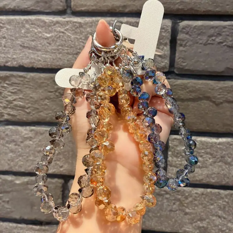 1 Stück Handgefertigte Perlen-Handgelenkskette Handyband Universelles Anti-Verlust Luxus Mode Kurze Wassertropfen-Kristall-Hängekette