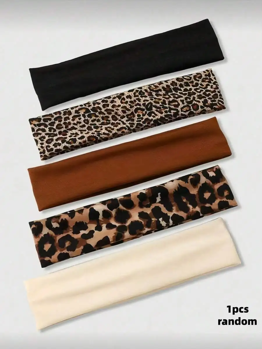 

1pc Random Solid Or Leopard Print Sports Headbands For Women Yoga Workout Hair Accessory