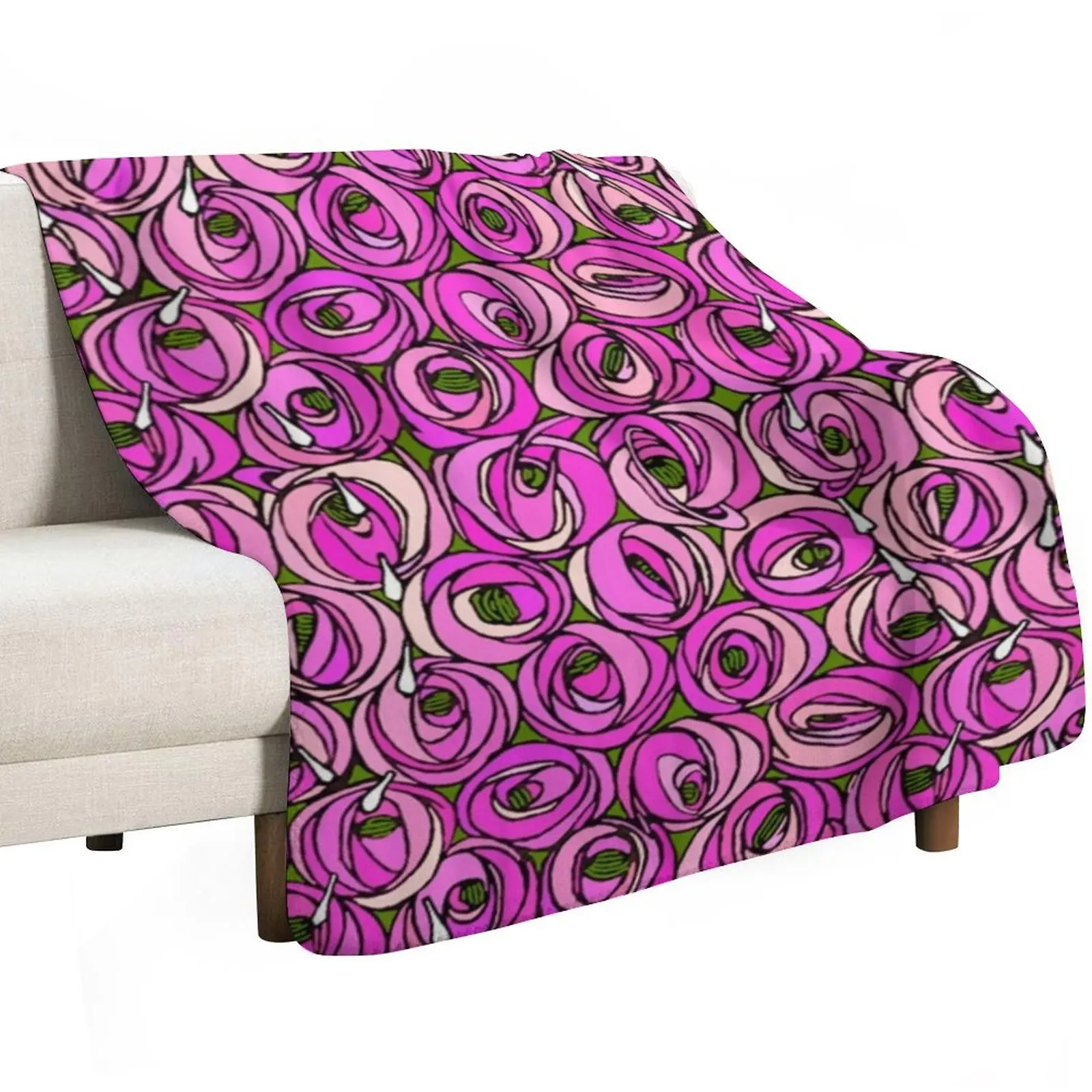 Charles Rennie Mackintosh flowers design, pink, white Throw Blanket Softest Sofa Thermals For Travel Cute Plaid Blankets