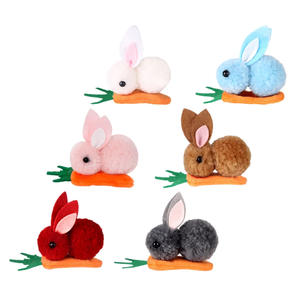 6 Pcs Rabbit Carrot Hair Clip Easter Bunny Cute Baby Toy Toppers Small Plush Indoor