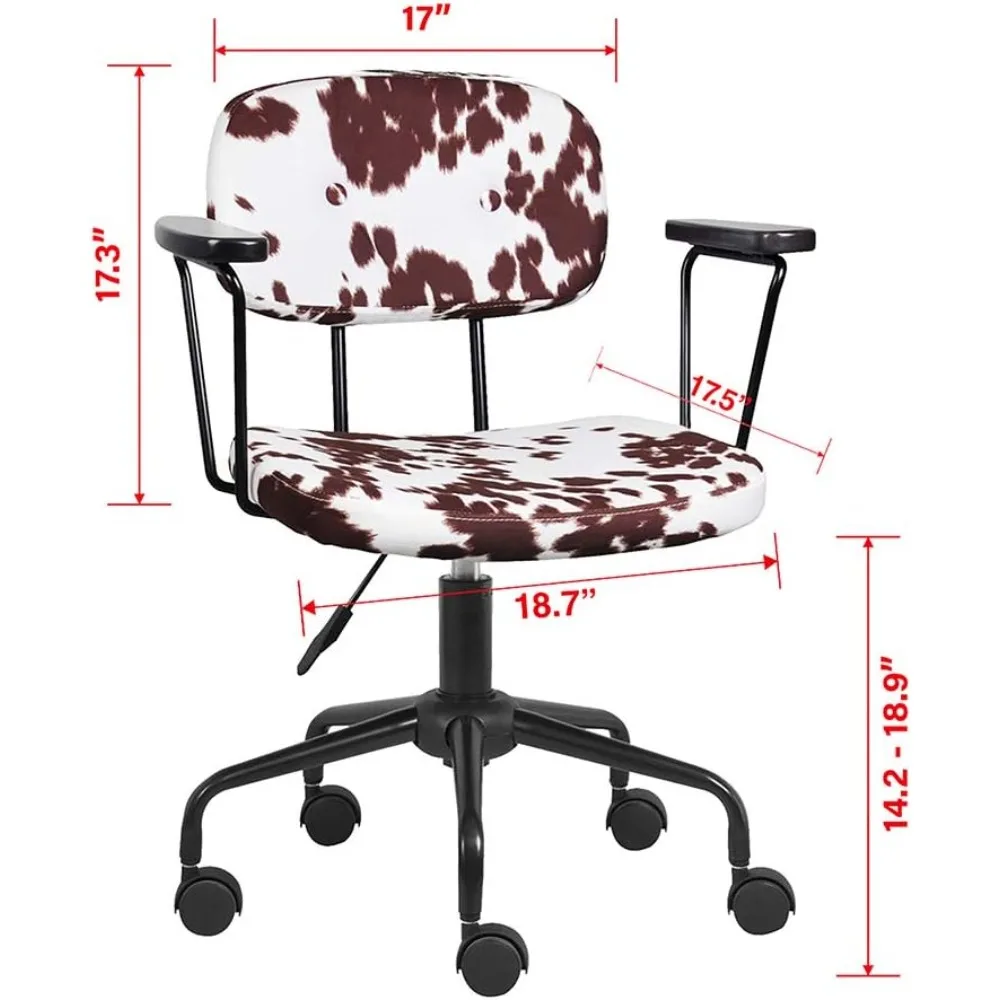 كرسي مهام المكتب المنزلي GIA Barnyard Ayrshire بنمط البقرة مع أذرع معدنية وبني وأبيض