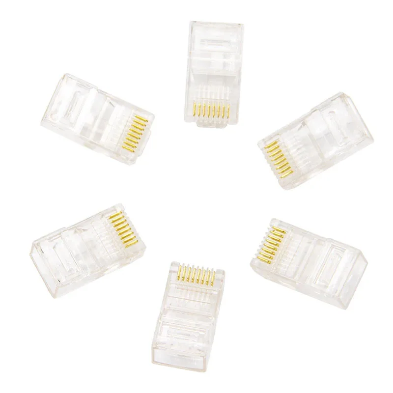 50/100pcs RJ45 Modular Plug for Network CAT5 LAN Professional Connectors Crystal End Gold-Plated 8P8C Crimp UTP Ethernet