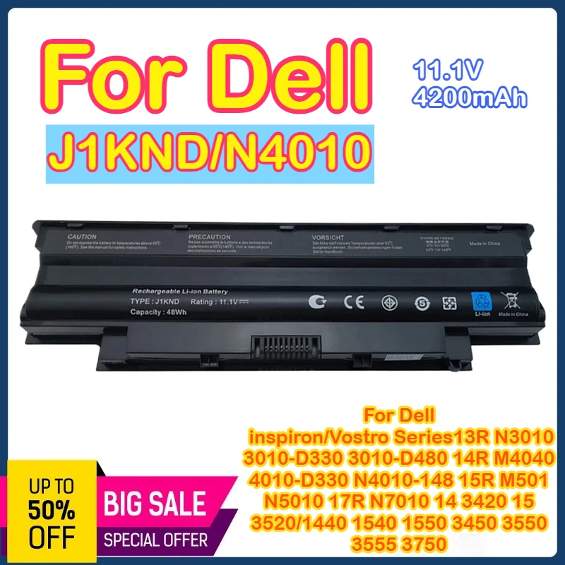 

J1KND N5010 N7110 3520 Battery for Dell Inspiron 3420 N5110 N4110 N4010 N3010 M5110 M4110 M501 M503 Vostro 3750 15r 17r 14r 13r