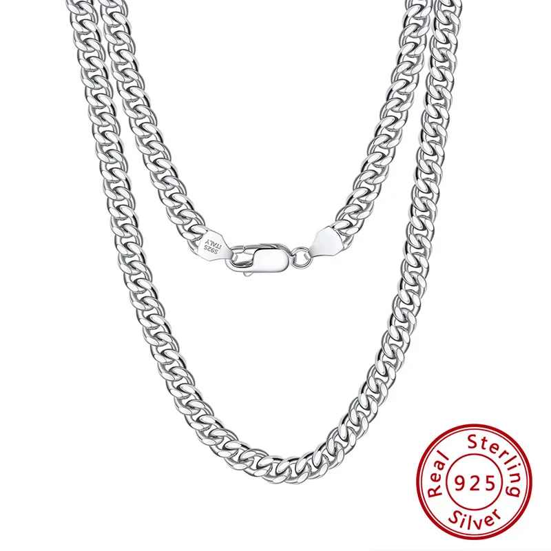 Collier Simple en Argent Sterling 925 pour Homme et Femme, Long de 40/45/55cm, Haute Qualité, Été, Cuba JO3.6/5/7mm de Largeur