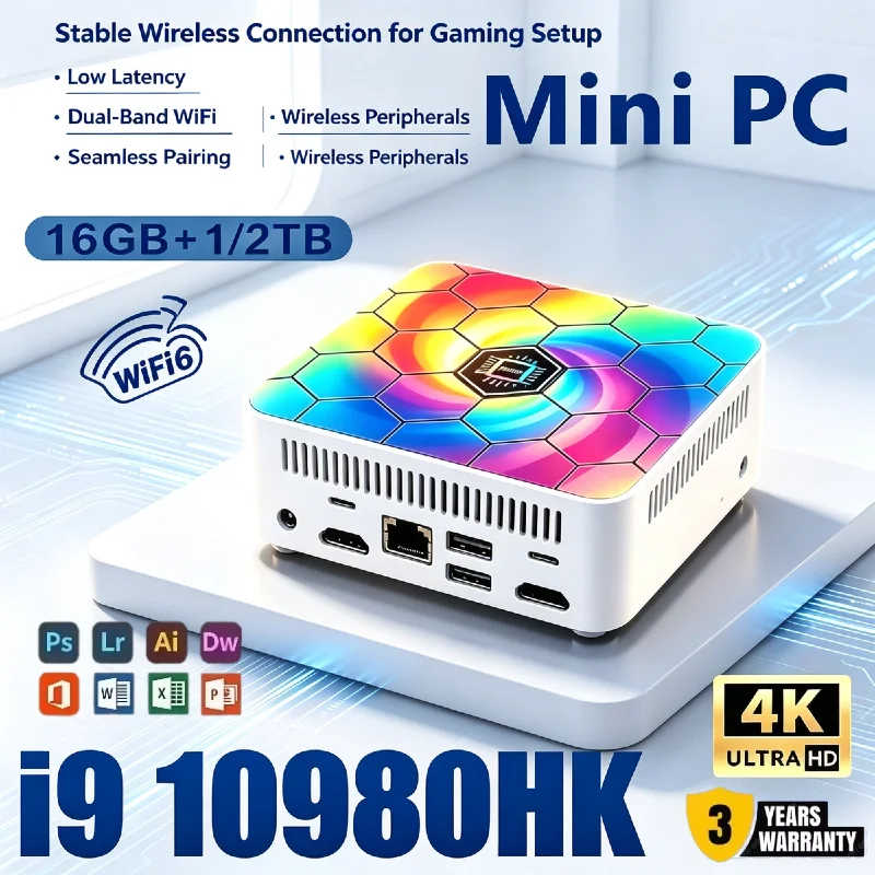 Intel i9-10980HK Mini Form Factor PC 16GB RAM Optional 1TB/2TB SSD Bluetooth 5.2 WiFi6 Slim Desktop Household Office Computer