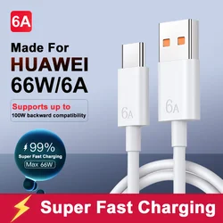 For Huawei 66W Super Fast Charging Cable For Mate 60 50 40 30 Pro P70 Pura 60 50 Pro Honor 20 USB Type C 6A Charging Data Cables