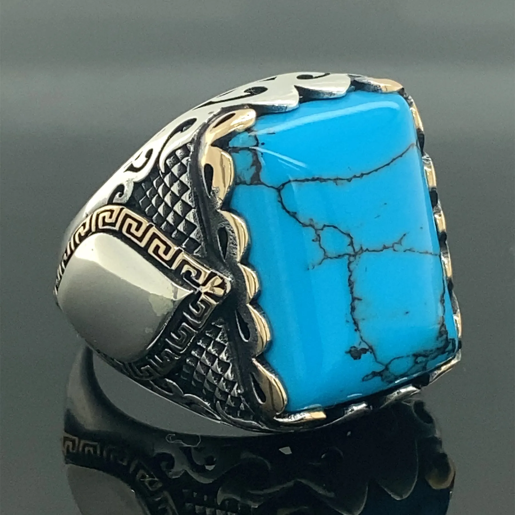 

Men Turquoise Ring , Natural Turquoise Ring , Handcrafted Ottoman Men Ring , Turkish handmade , 925k Sterling Silver Ring