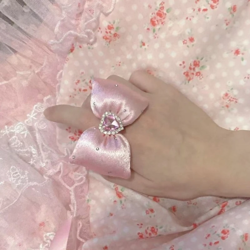 Spicy Girl Y2K Cat Bowknot ‌Adjustable Ring Pink Visual Millennial Ins Cute Fashion Gothic Zricon Jewelry for Women Cosplay