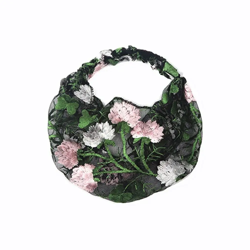 

Multicolor Embroidered Headscarf Hair Cover Thin Flower Pattern Headband Wide Edge Hair Accessories Lace Headwear Summer
