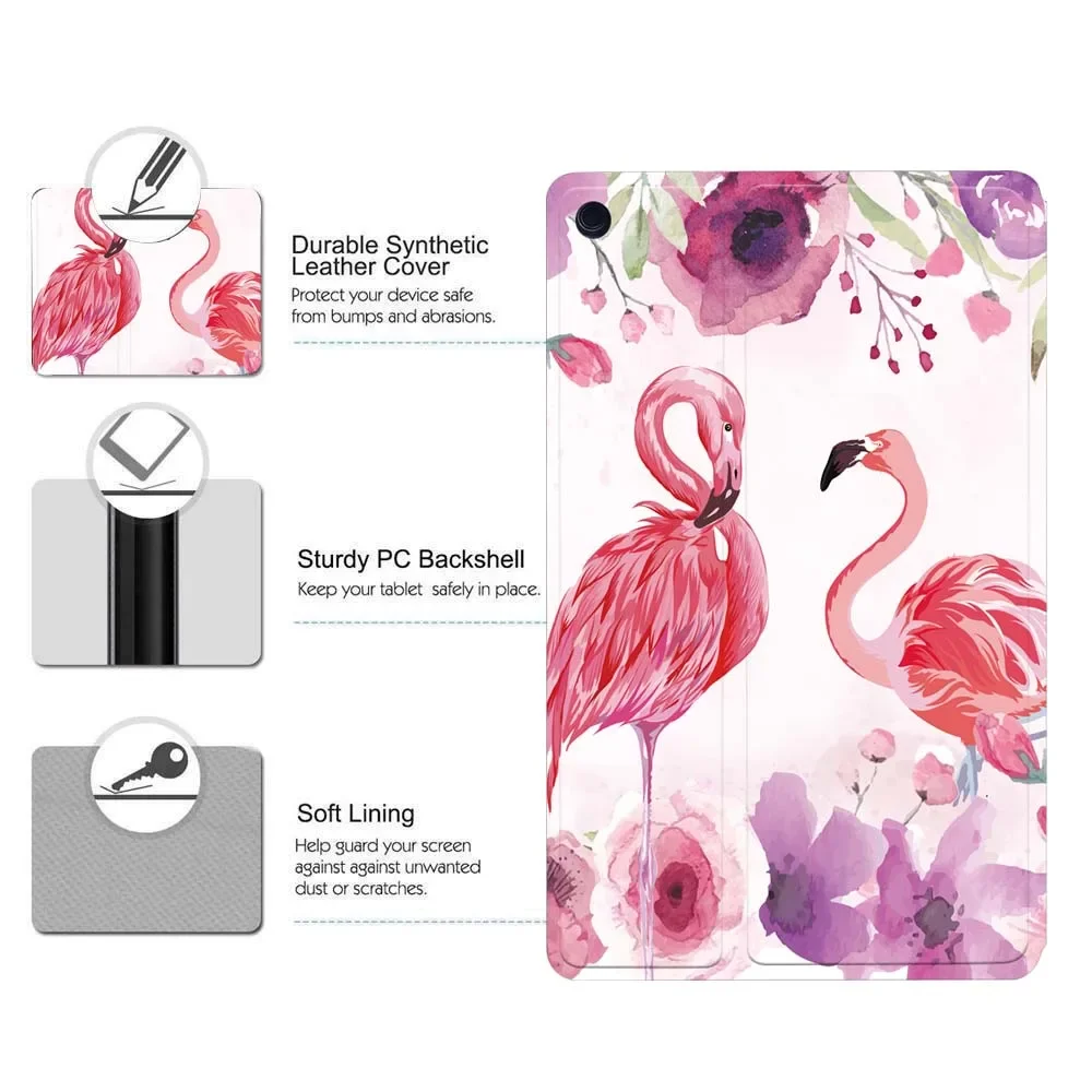 For Fire HD 10 Plus/HD 10 5th/7th/9th/11th/HD 8 Plus/HD 8 6th/7th/8th/10th/Fire 7 5th/7th/9th Flamingo Print Tablet Stand Cover