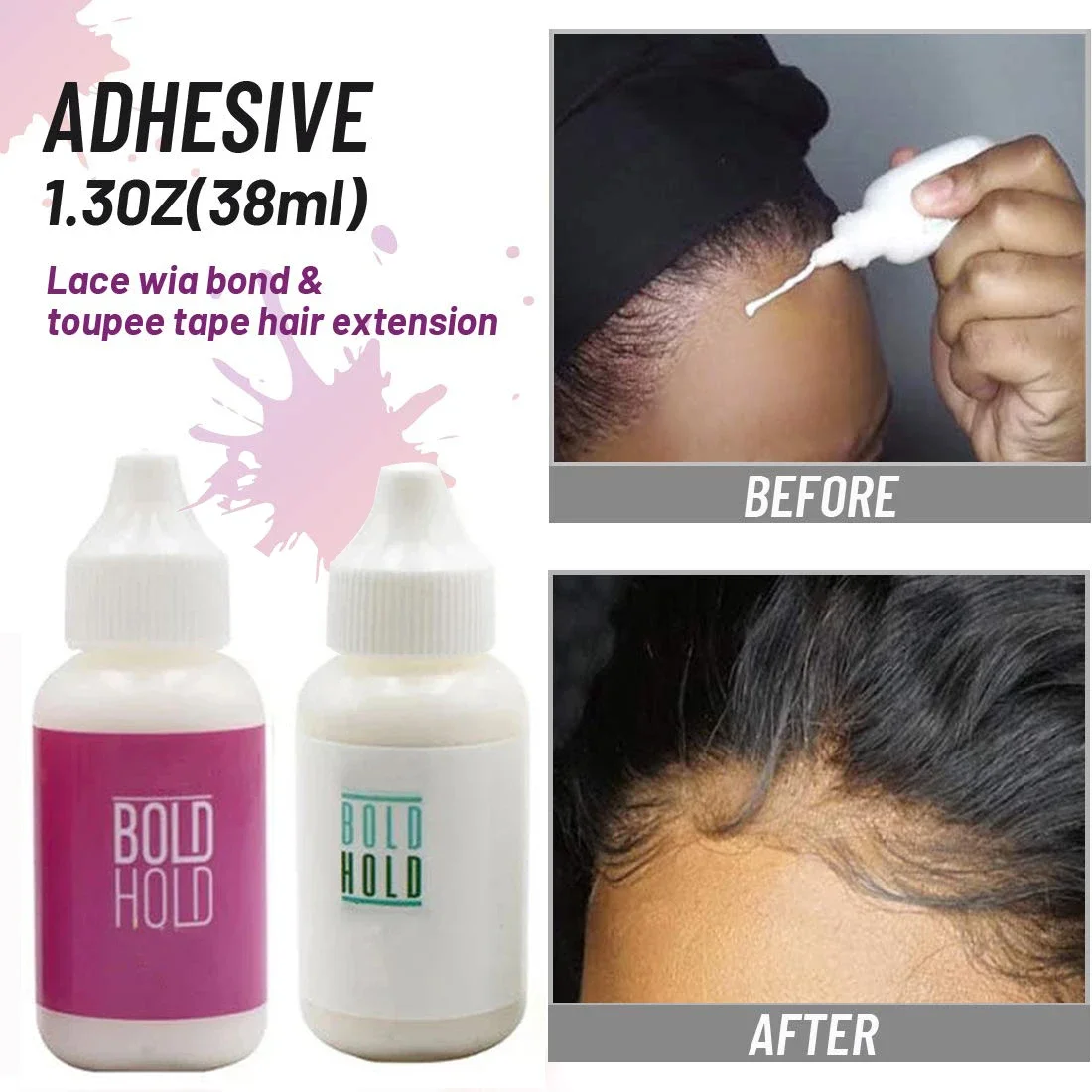 Wig Adhesive Bold Hold Lace Glue for Wigs Extreme Hold Hair Replacement Adhesive for Toupee Systems+HD Wig Caps Stocking Caps