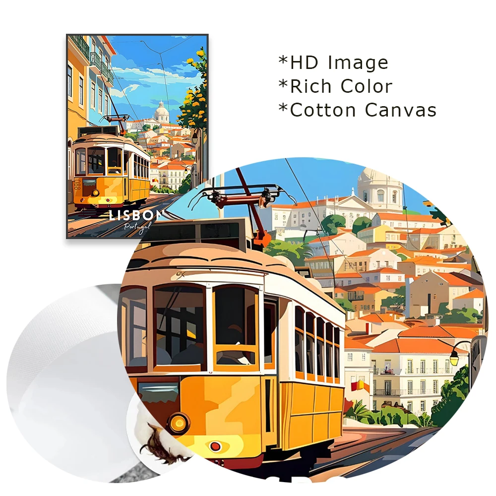 لشبونة جدار الفن السفر طباعة الطبيعة المشهد البرتغال المشارك الملونة مدينة جدار الفن Elétricos de Lisboa قماش اللوحة ديكور