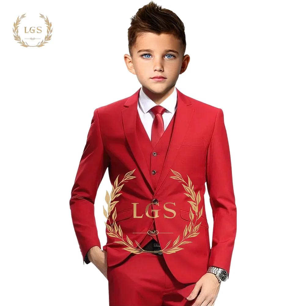 Red Boys Formal Suit 3 Piece Set - Formal Occasion Wear, Wedding Parties & Special Occasions - Handmade Custom Suit Sets