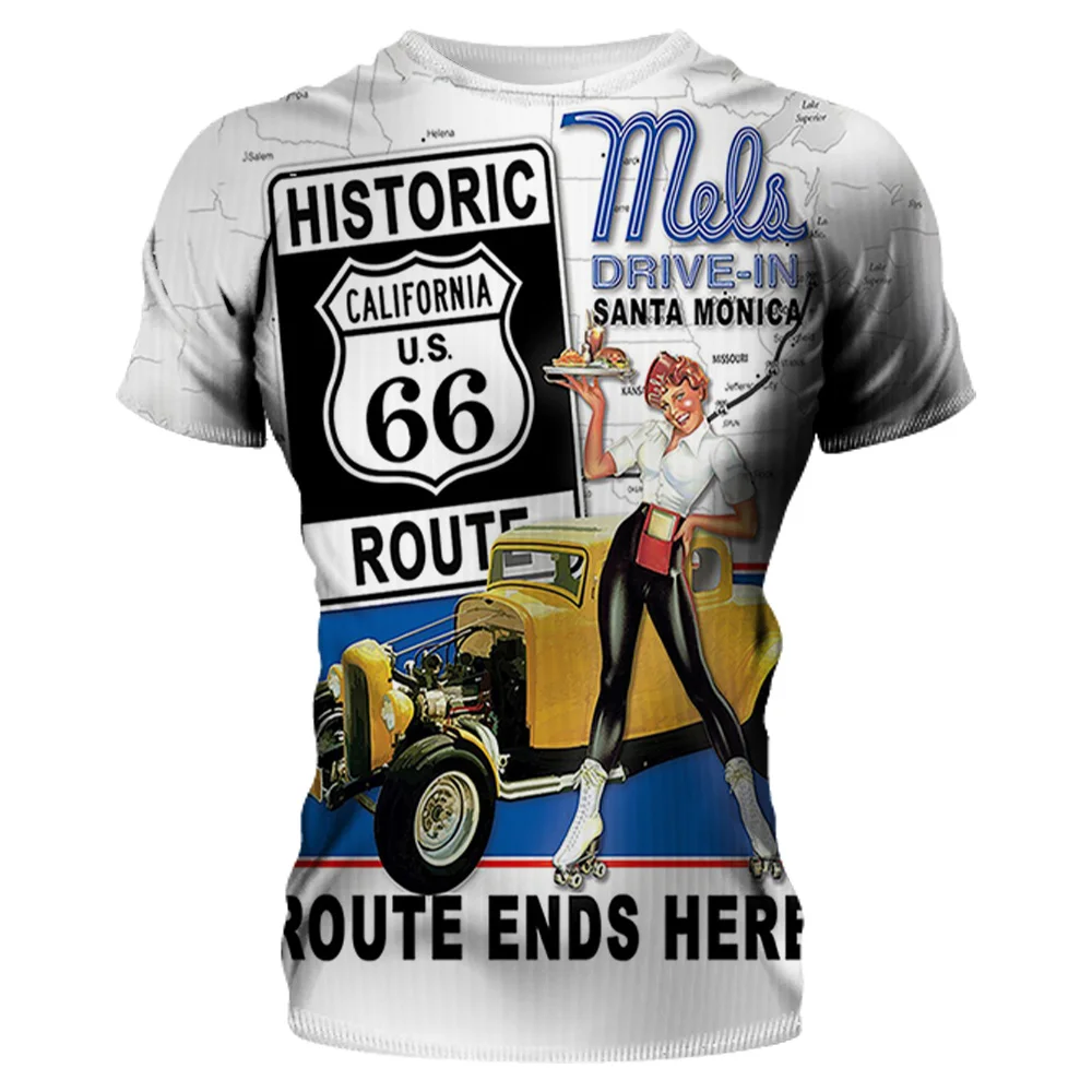 Camiseta con estampado de Ghost Route 66 para hombre, ropa informal holgada de manga corta, Tops, ropa de calle de gran tamaño, novedad de 2024