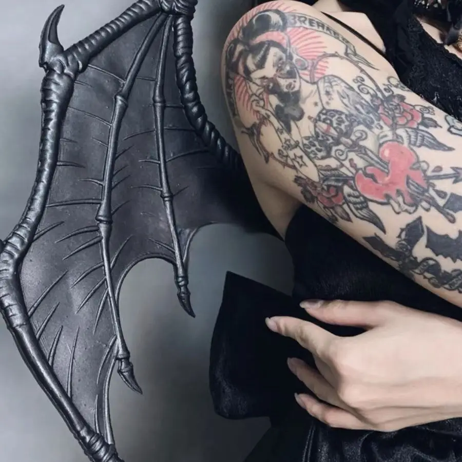 

3-цветные, Imp, Крылья, Суккуб, Текстура кожи Святой Темный, Готическая Лолита Хэллоуин Cos Punk, Хэллоуин Платье