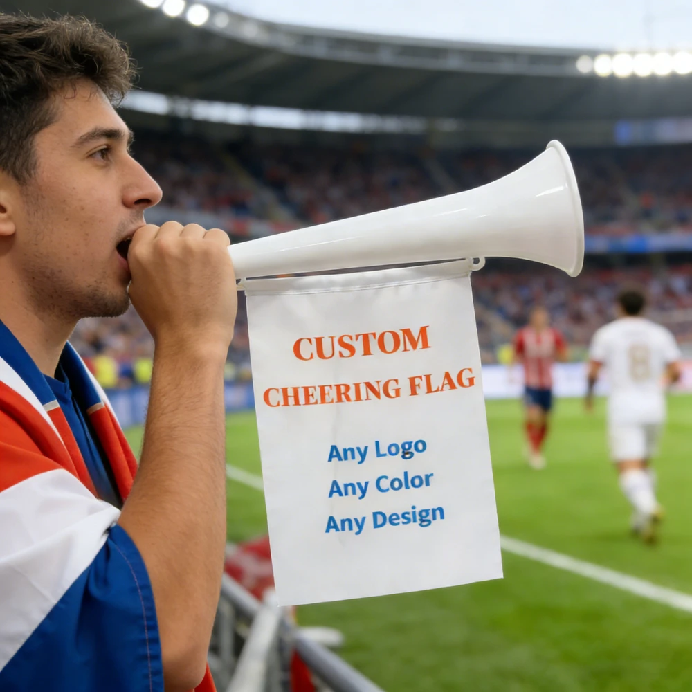 

1pc Custom Horn Flag with Photo/text, Polyester Flag and Plastic Stadium Horns for Cheering on Sports Matches, Football/ Soccer