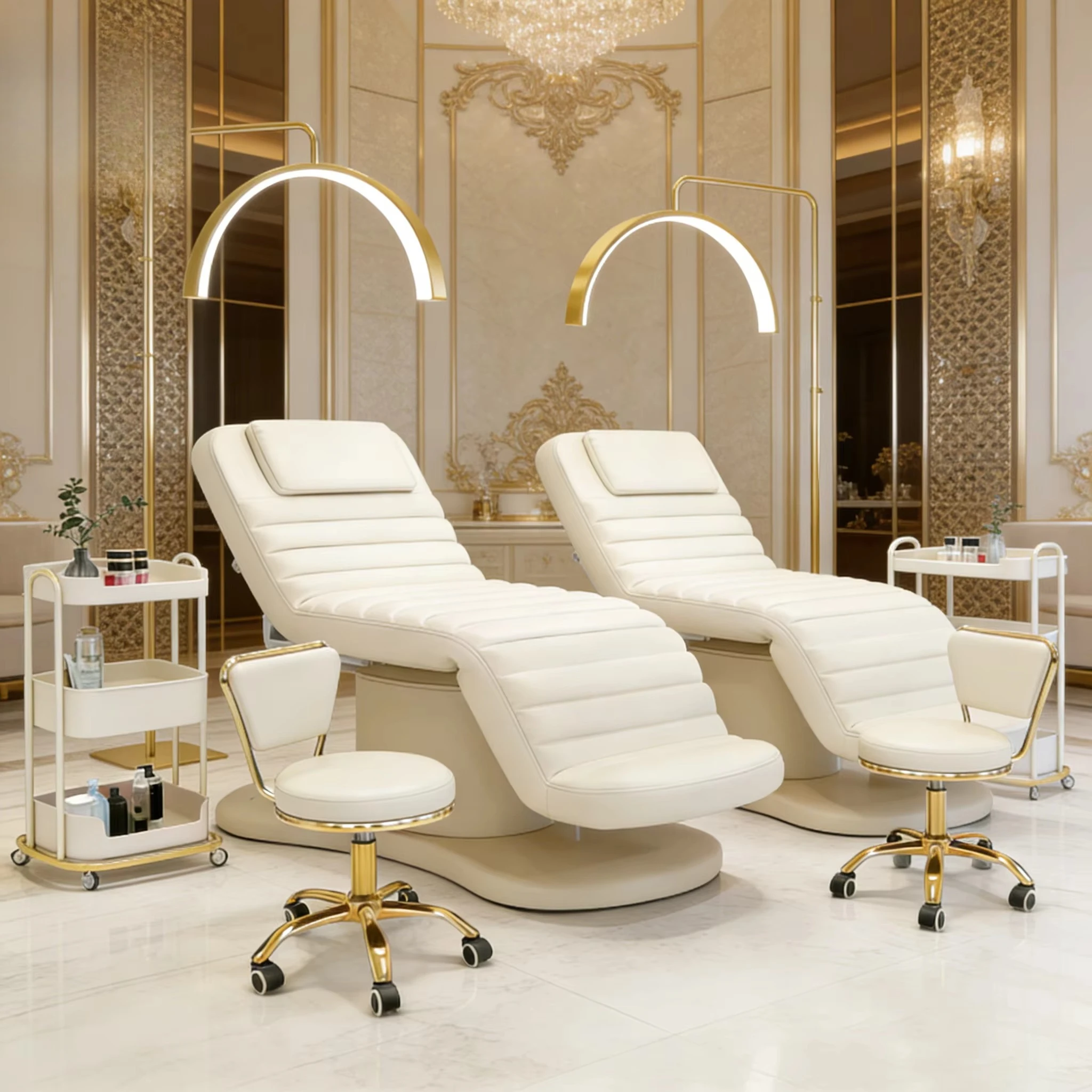 

Wholesale Massage Hydraulic Leather Electric Spa Facial Bed Chair Set LED Salon Furniture