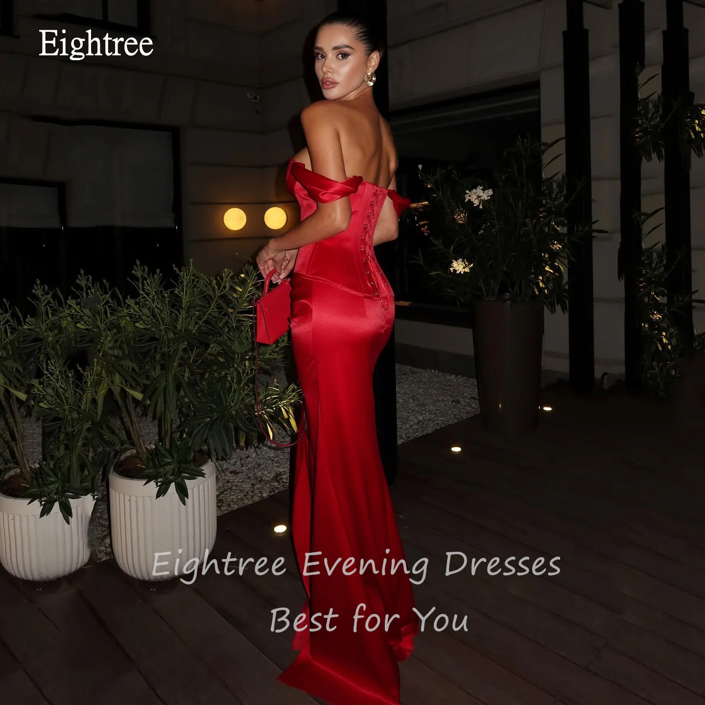 

Eightree Sexy Red Off The Shoulder Mermaid Formal Prom Gowns Side Slit Evening Dress Floor Length Party Dress Customized