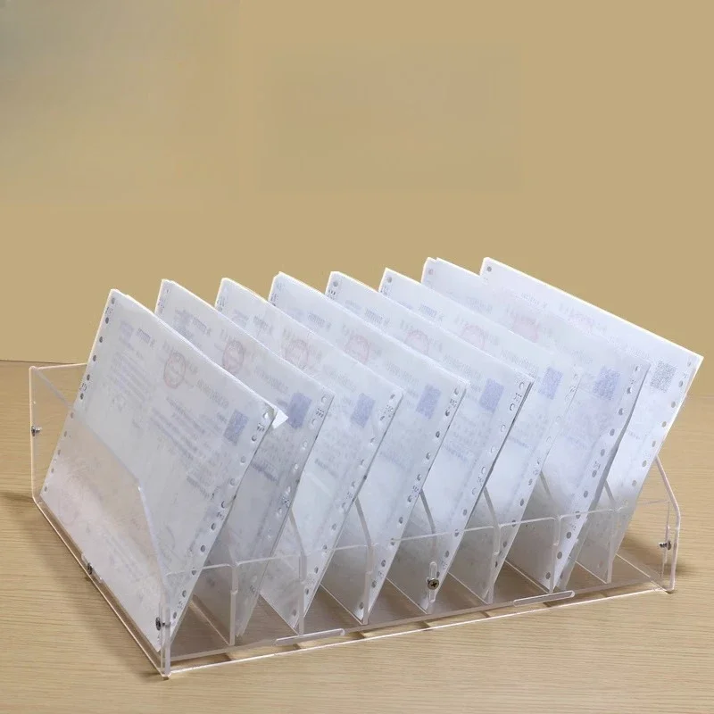 Acrylic Invoice Organizer Receipt Storage Box Removable Divider Accounting File Holder Clear Desktop Voucher Sorter
