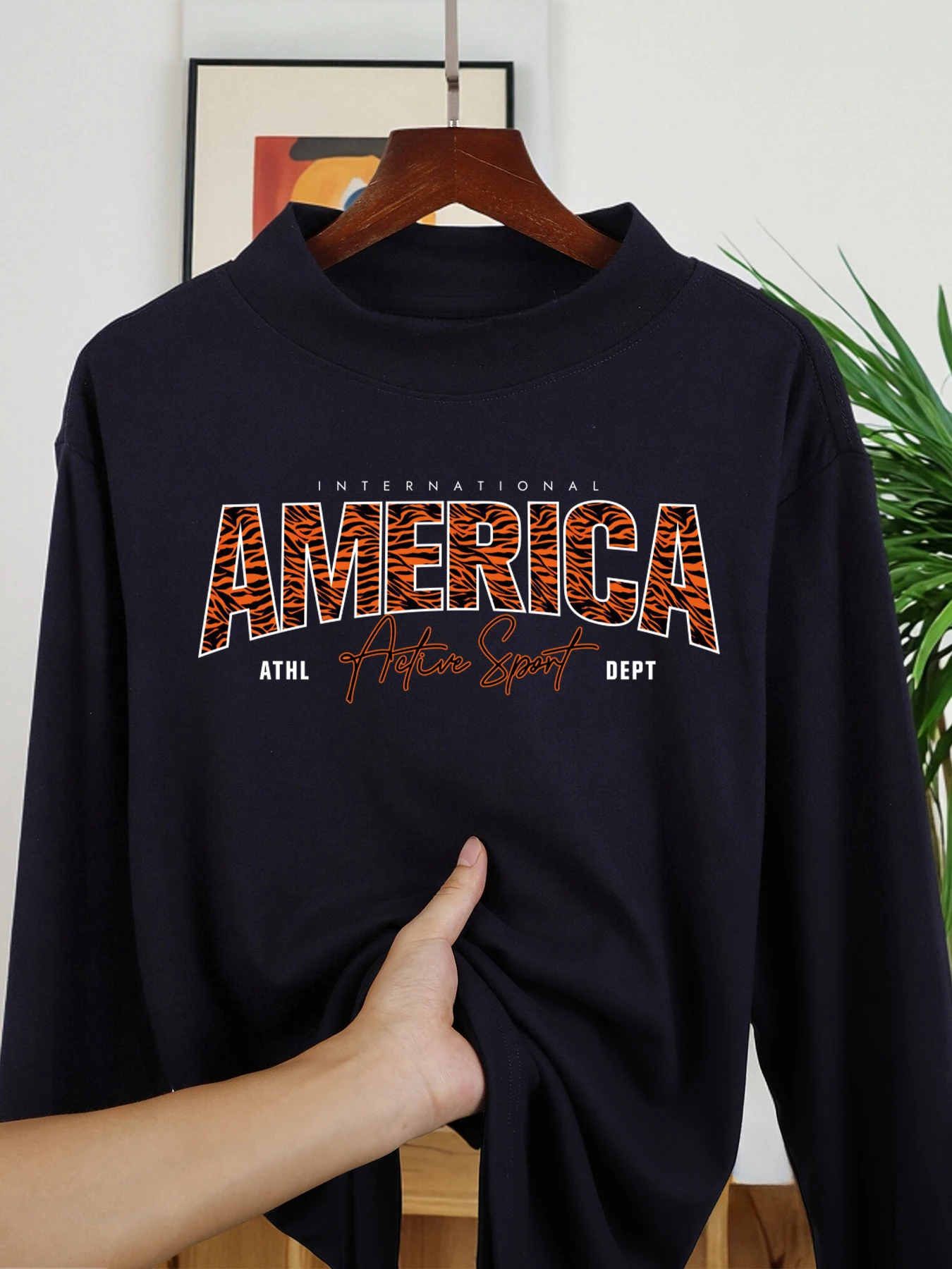 Camisa de manga larga con estampado deportivo activo americano para hombre, Tops con cuello medio, camisas cálidas de lana de terciopelo, nueva capa Base de otoño