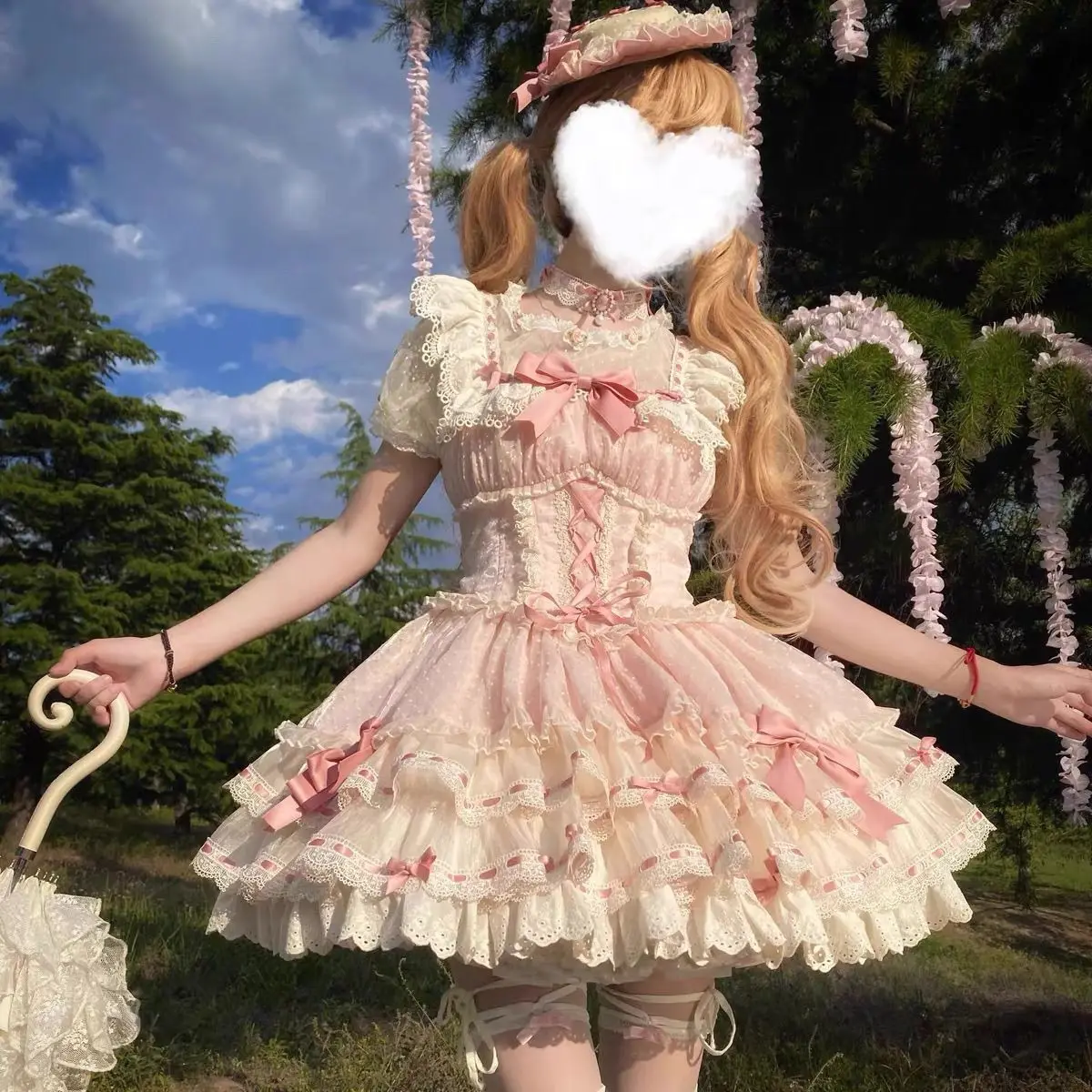 Women Pink Ballet Cake Dress Tiered Ruffle Skirt Sleeveless Strappy Cute Princess Lolita Kawaii Sweet Party Summer Dresses