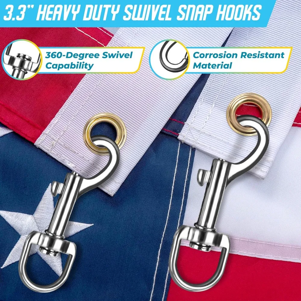 [actualizado] kit de cuerda para mástil de bandera de 5/16 "y 50 pies con 4 mosquetones giratorios de 3,3", camión de bolas, tacos, mástil de bandera con rodamiento de alto peso halyar