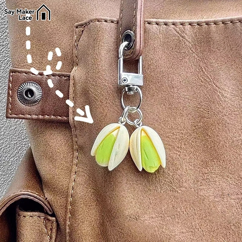 1Pcs Pistachio Keychain Creative Food Series Personality Backpack Pendant Cute Lady Pendant Trinket Simulation Food