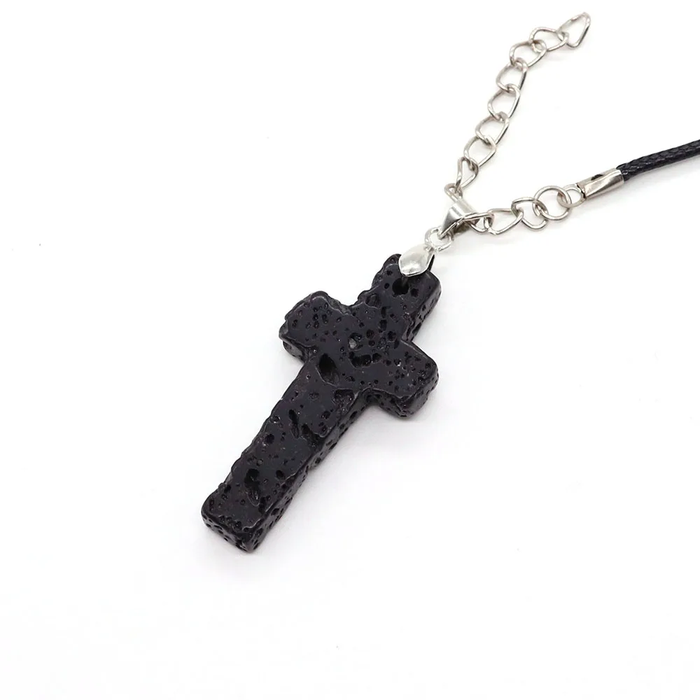 20x45mm Crosses Shaped Black Lava Stone Pendant Natural Volcanic Rock Charms for DIY Pendants Necklace Making Jewelry Accessorie