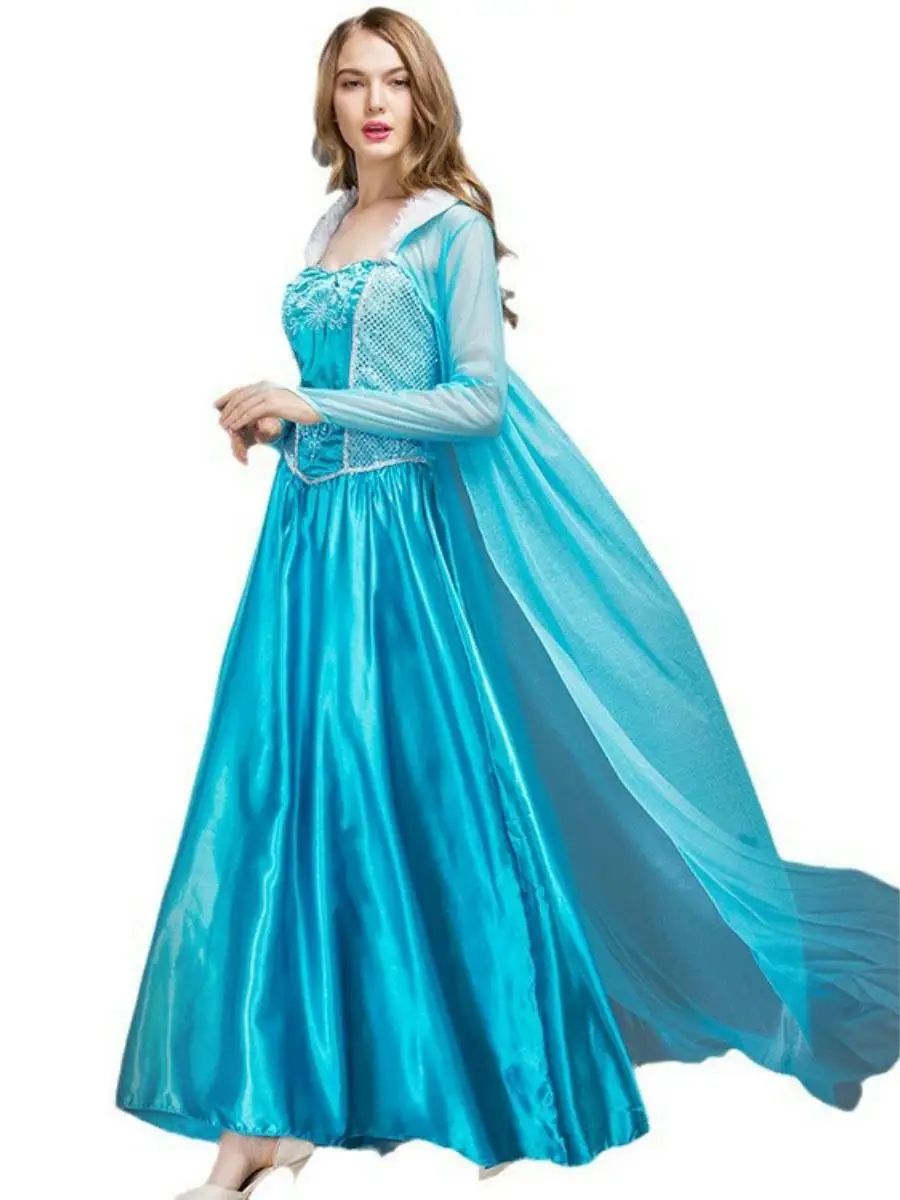 エルサ プリンセスドレス 大人用 ハロウィン コスプレ ステージパフォーマンスコスチューム アイスプリンセス衣装 ポリエステル トリアセテート繊維 夏 2024