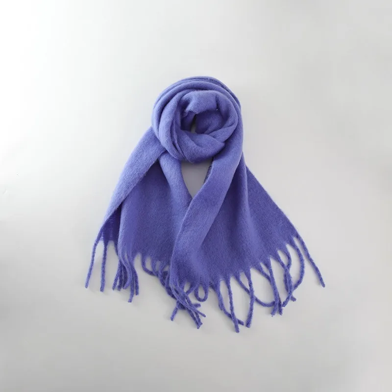 Women Winter Versatile Soft Solid Color Imitation Cashmere Tassel Scarves Female Fashion Extended Warmth Thickened Shawl Scarves