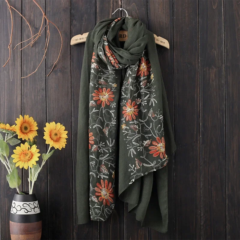 

fashion 180x90cm embroidery woman folk-custom man female cotton linen Retro nation Shawl Plaid scarves