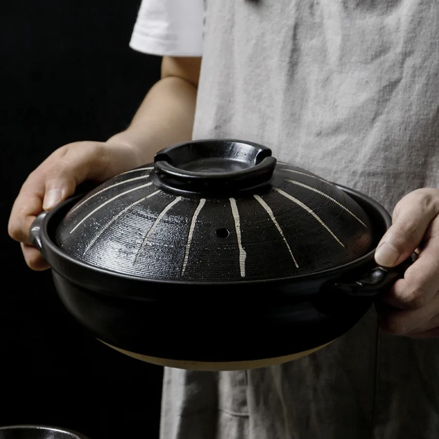 Japanese Ceramic Casserole Stew Pot High Temp Cookware Soup Clay Pot with Lid for Gas Stove Home Kitchen Cooking Vessel