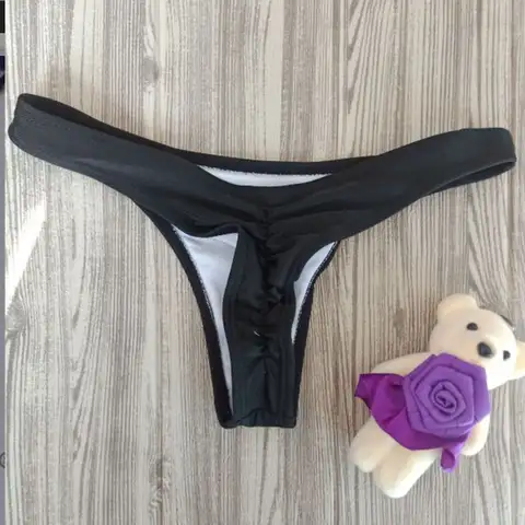 Beach Woman Girl Solid Color Thongs Sexy Large Size Swimsuit Pleated Swimming Trunks Bikini