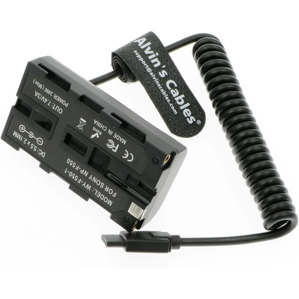 Alvin's Cables NP-F550 | F570 | F970 Dummy Battery to Ronin S Gimbal Power Coiled Cable for Atomos Ninja V Feelworld Monitor