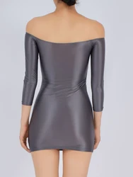 Sexy Women Candy Color Tight Pencil Dress Satin Smooth Oil Glossy Shiny MINI Dress Elastic Push Up Packet Hip Step Dress